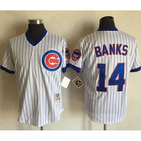 Mitchell And Ness Cubs #14 Ernie Banks White(Blue Strip) Throwback Stitched MLB Jersey