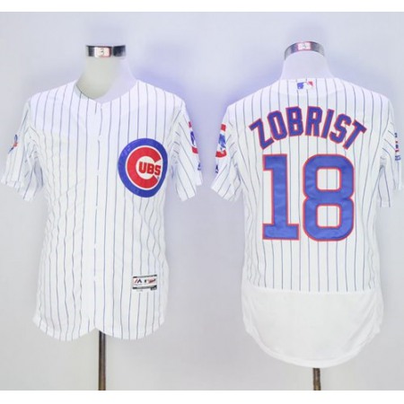 Cubs #18 Ben Zobrist White Flexbase Authentic Collection with 100 Years at Wrigley Field Commemorative Patch Stitched MLB Jersey