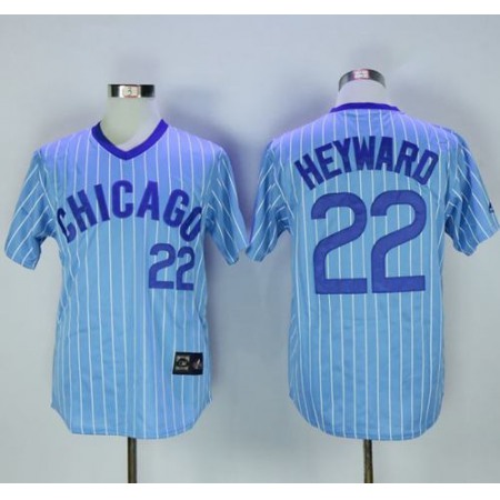 Cubs #22 Jason Heyward Blue(White Strip) Cooperstown Throwback Stitched MLB Jersey