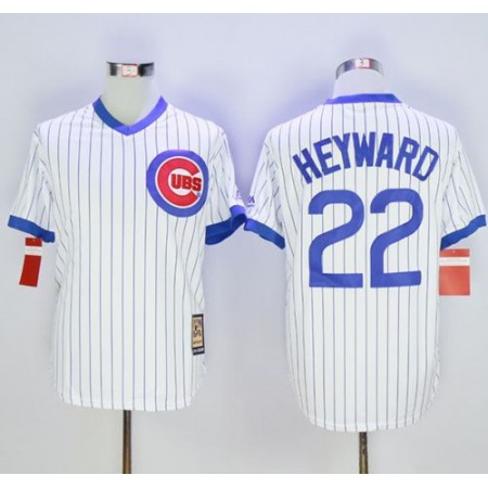 Cubs #22 Jason Heyward White Strip Home Cooperstown Stitched MLB Jersey
