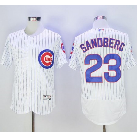 Cubs #23 Ryne Sandberg White Flexbase Authentic Collection with 100 Years at Wrigley Field Commemorative Patch Stitched MLB Jersey