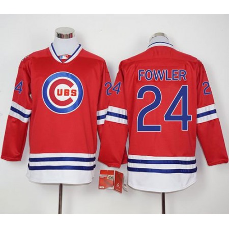 Cubs #24 Dexter Fowler Red Long Sleeve Stitched MLB Jersey