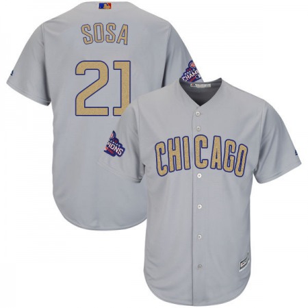Men's Chicago Cubs #21 Sammy Sosa World Series Champions Grey Program Cool Base Stitched MLB Jersey