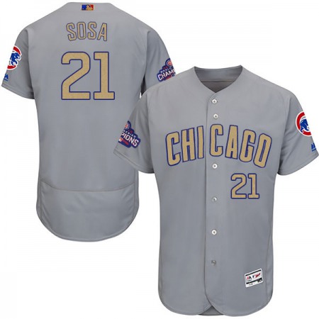 Men's Chicago Cubs #21 Sammy Sosa World Series Champions Grey Program Flexbase Stitched MLB Jersey