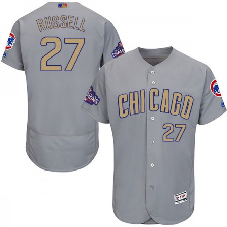 Men's Chicago Cubs #27 Addison Russell World Series Champions Grey Program Flexbase Stitched MLB Jersey