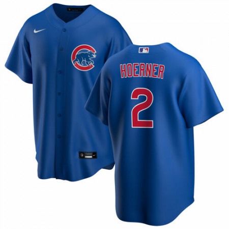 Men's Chicago Cubs #2 Nino Hoerner Blue Cool Base Stitched Baseball Jersey