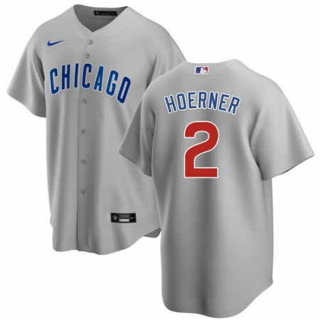 Men's Chicago Cubs #2 Nino Hoerner Grey Cool Base Stitched Baseball Jersey