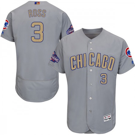 Men's Chicago Cubs #3 David Ross Gray World Series Champions Gold Program Flexbase Stitched MLB Jersey