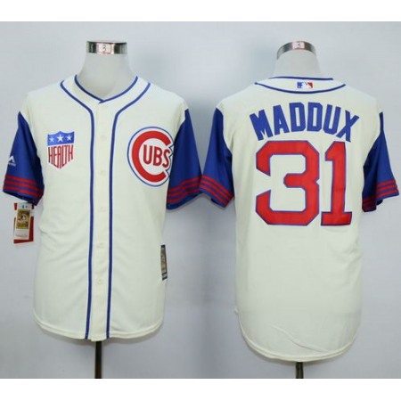 Cubs #31 Greg Maddux Cream/Blue 1942 Turn Back The Clock Stitched MLB Jersey