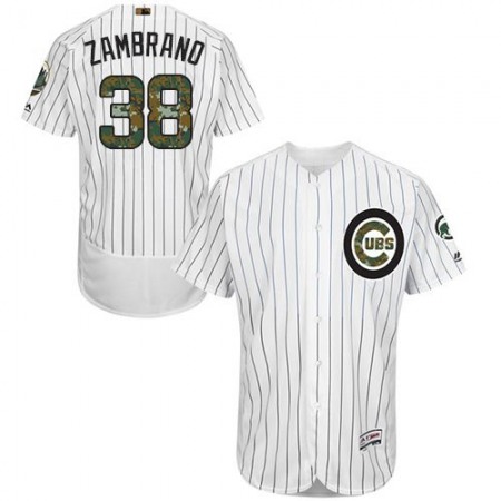 Cubs #38 Carlos Zambrano White(Blue Strip) Flexbase Authentic Collection 2016 Memorial Day Stitched MLB Jersey