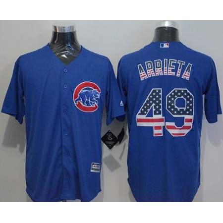Cubs #49 Jake Arrieta Blue USA Flag Fashion Stitched MLB Jersey