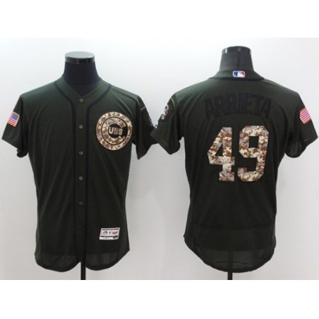 Cubs #49 Jake Arrieta Green Flexbase Authentic Collection Salute to Service Stitched MLB Jersey