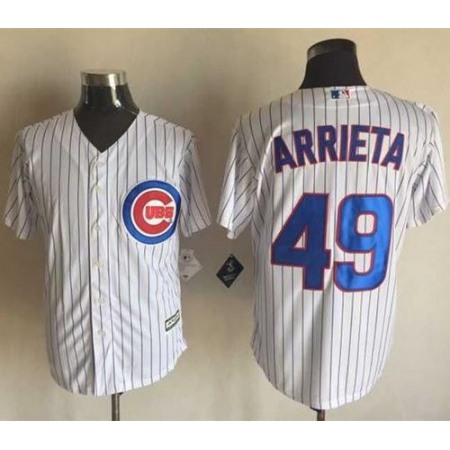 Cubs #49 Jake Arrieta White Strip New Cool Base Stitched MLB Jersey