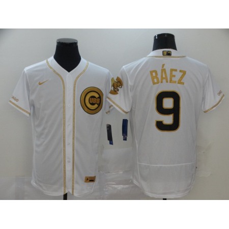 Men's Chicago Cubs #9 Javier Baez White Golden Flex Base Stitched MLB Jersey
