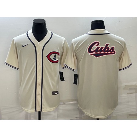 Men's Chicago Cubs Cream Team Big Logo Cool Base Stitched Jersey