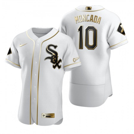 Men's Chicago White Sox #10 Yoan Moncada White Golden Flex Base Stitched MLB Jersey