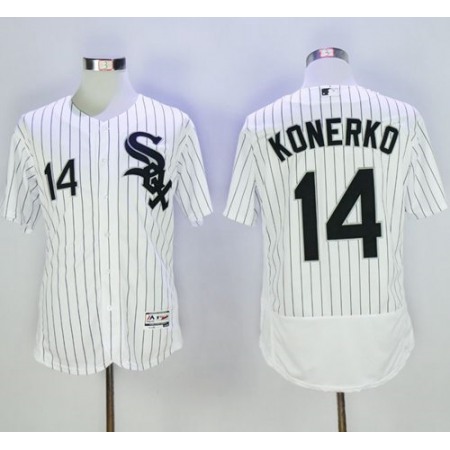 White Sox #14 Paul Konerko White(Black Strip) Flexbase Authentic Collection Stitched MLB Jersey