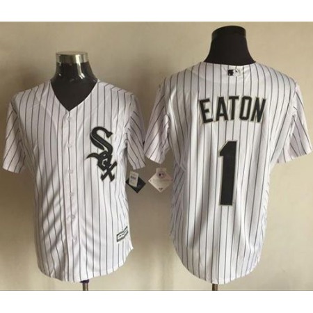 White Sox #1 Adam Eaton White(Black Strip) New Cool Base Stitched MLB Jersey