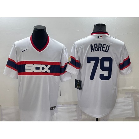 Men's Chicago White Sox #79 Jose Abreu White Throwback Cool Base Stitched Jersey