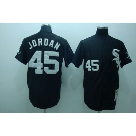 Mitchell and Ness White Sox #45 Michael Jordan Stitched Black Throwback MLB Jersey