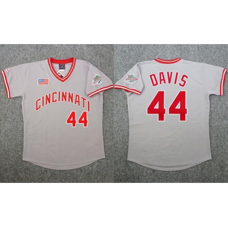 Men's Cincinnati Reds #44 Eric Davis Gray 1990 World Series Stitched Jersey