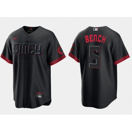 Men's Cincinnati Reds #5 Johnny Bench Black 2023 City Connect Cool Base Stitched Baseball Jersey