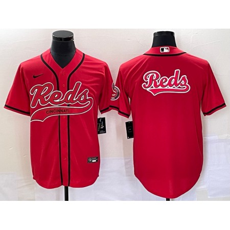 Men's Cincinnati Reds Red Team Big Logo With Patch Cool Base Stitched Baseball Jersey