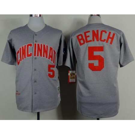 Mitchell And Ness 1969 Reds #5 Johnny Bench Grey Throwback Stitched MLB Jersey