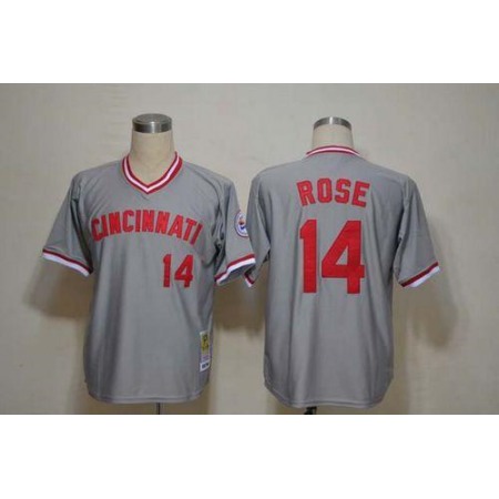 Mitchell And Ness Reds #14 Pete Rose Grey Throwback Stitched MLB Jersey