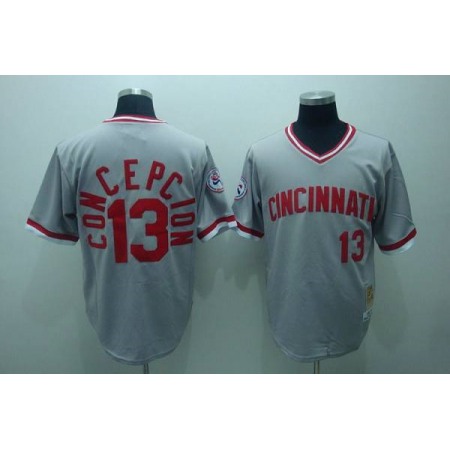 Mitchell and Ness Reds #13 Dave Concepcion Stitched Grey Throwback MLB Jersey