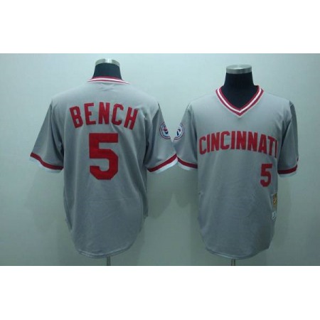 Mitchell and Ness Reds #5 Johnny Bench Stitched Grey Throwback MLB Jersey