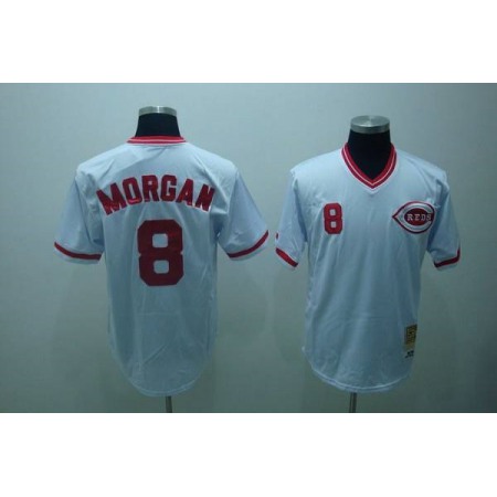 Mitchell and Ness Reds #8 Joe Morgan Stitched White Throwback MLB Jersey