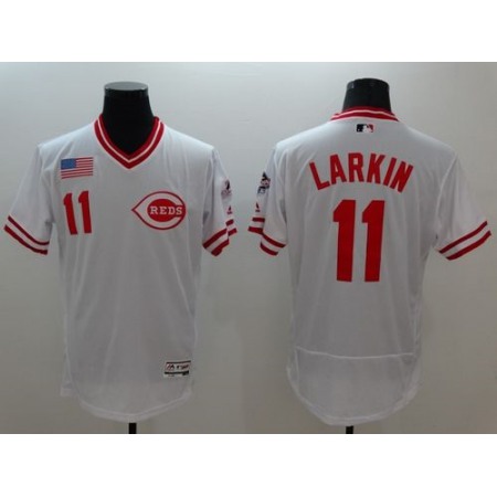 Reds #11 Barry Larkin White Flexbase Authentic Collection Cooperstown Stitched MLB Jersey