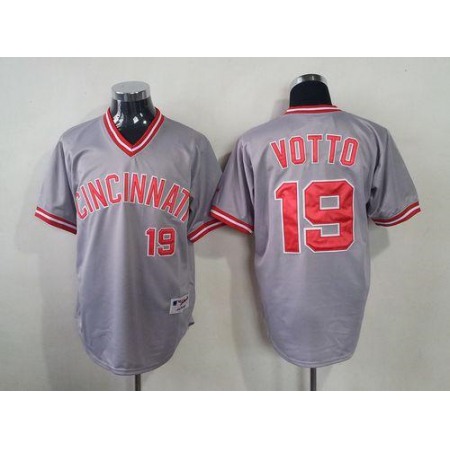 Reds #19 Joey Votto Grey 1991 Turn Back The Clock Stitched MLB Jersey