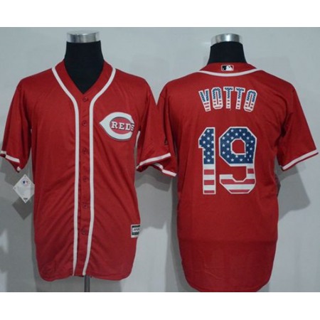 Reds #19 Joey Votto Red USA Flag Fashion Stitched MLB Jersey