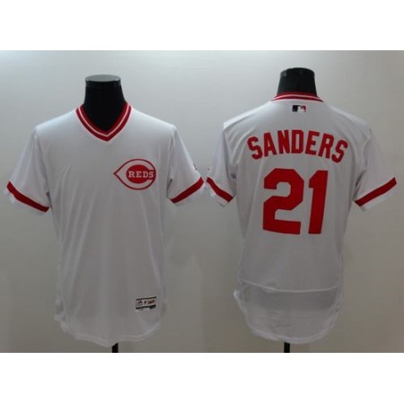 Reds #21 Reggie Sanders White Flexbase Authentic Collection Cooperstown Stitched MLB Jersey
