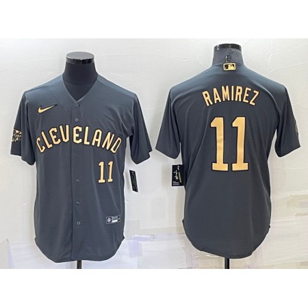 Men's Cleveland Guardians #11 Jose Ramirez 2022 All-Star Charcoal Cool Base Stitched Baseball Jersey