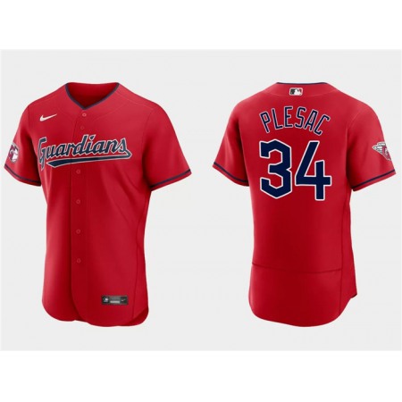 Men's Cleveland Guardians #34 Zach Plesac Red Flex Base Stitched Jersey