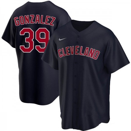 Men's Cleveland Guardians #39 Oscar Gonzalez Navy Cool Base Stitched Jersey