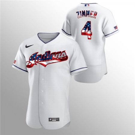 Men's Cleveland indians #4 Bradley Zimmer White 2020 Stars & Stripes Flex Base Stitched Jersey