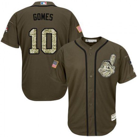 indians #10 Yan Gomes Green Salute to Service Stitched MLB Jersey