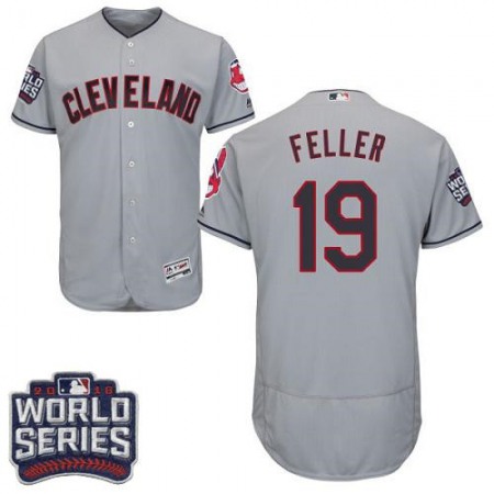 indians #19 Bob Feller Grey Flexbase Authentic Collection 2016 World Series Bound Stitched MLB Jersey