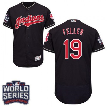 indians #19 Bob Feller Navy Blue Flexbase Authentic Collection 2016 World Series Bound Stitched MLB Jersey