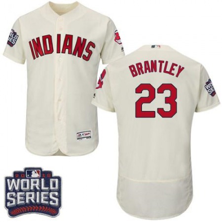 indians #23 Michael Brantley Cream Flexbase Authentic Collection 2016 World Series Bound Stitched MLB Jersey