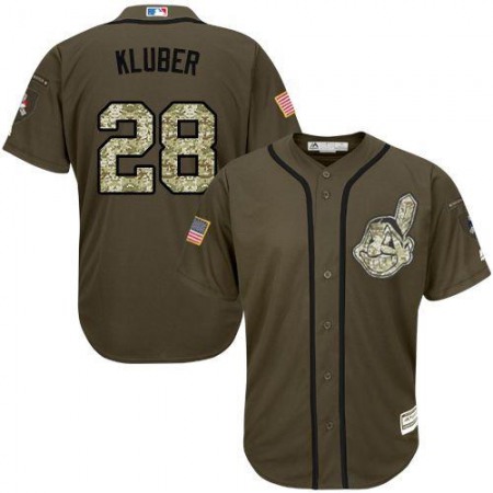 indians #28 Corey Kluber Green Salute to Service Stitched MLB Jersey