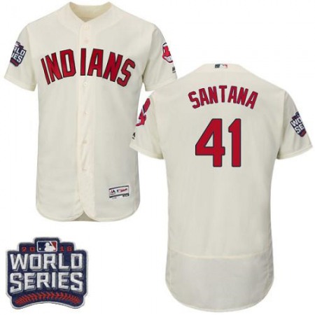 indians #41 Carlos Santana Cream Flexbase Authentic Collection 2016 World Series Bound Stitched MLB Jersey