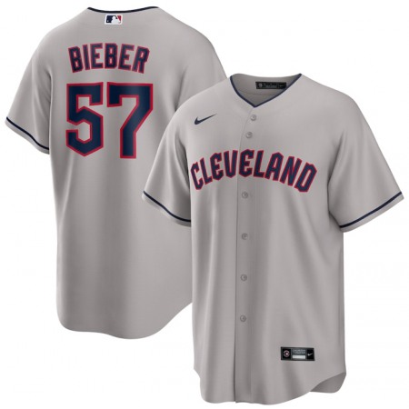 Men's Cleveland Guardians #57 Shane Bieber Grey Cool Base Stitched Jersey