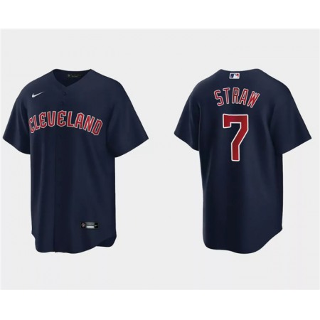 Men's Cleveland Guardians #7 Myles Straw Navy Cool Base Stitched Jersey