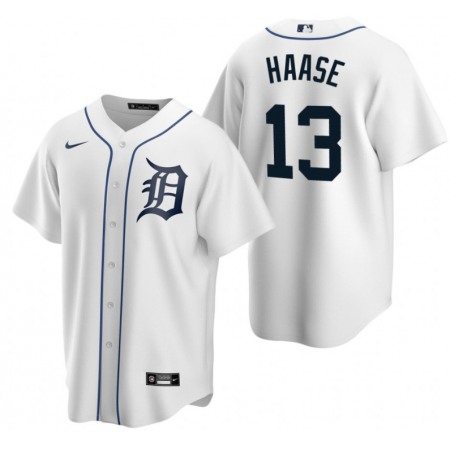 Men's Detroit Tigers #13 Eric Haase White Cool Base Stitched Jersey