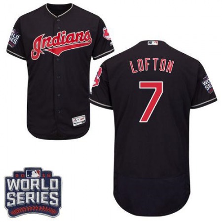 indians #7 Kenny Lofton Navy Blue Flexbase Authentic Collection 2016 World Series Bound Stitched MLB Jersey